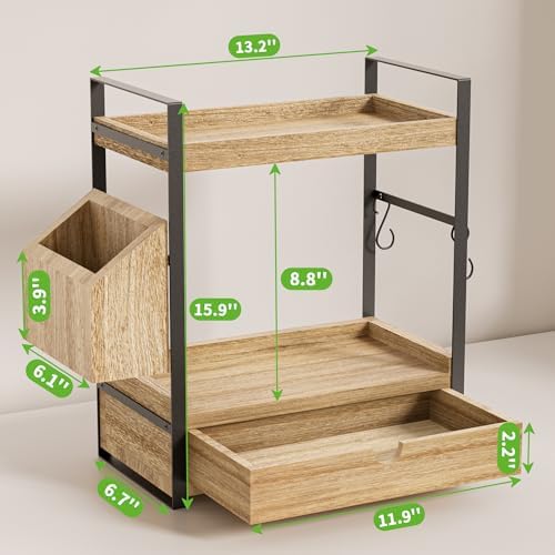 2-Tier Wooden Bathroom Counter Organizer with Drawer