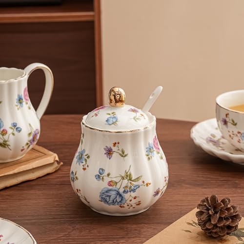 Ceramic Sugar and Creamer Set, 3 Piece Set with Cream Pitcher, Sugar