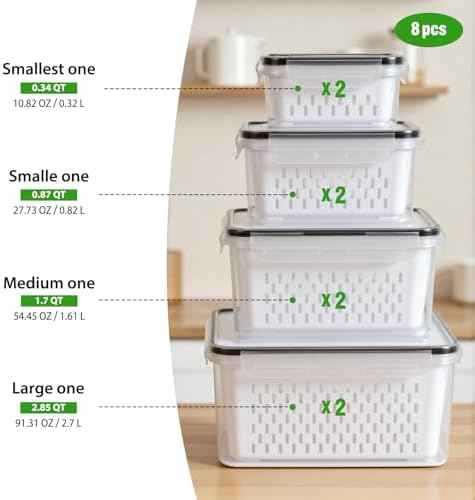 8 PCS Leakproof Fruit Storage Containers for Fridge