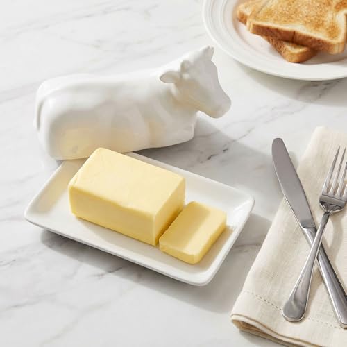Porcelain Butter Dish with Lid, Butter Holder, Cow Figurine Shape