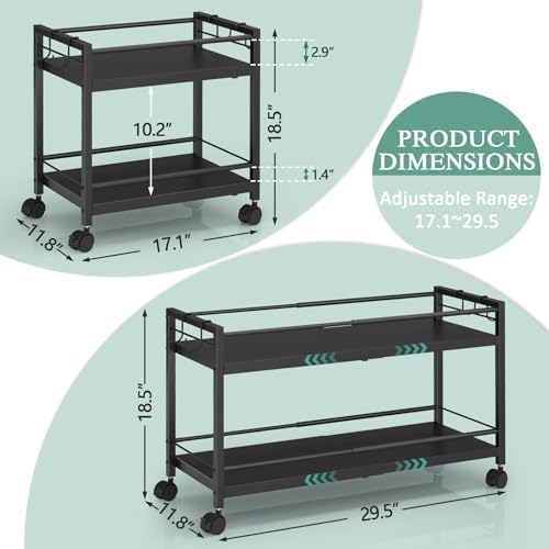 2-Tier Expandable Rolling Pantry Cart with Wheels, Black