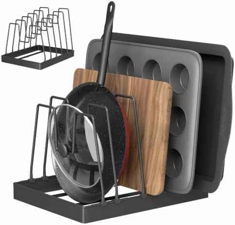 NiHome Cutting Board Holder & Pot Lid Organizer Rack for Pan, Black, 1PC