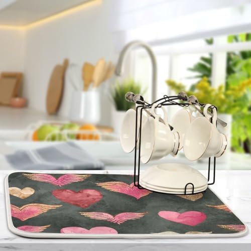 OTVEE Romantic Wing Art Dish Drying Mat for Kitchen Counter Absorbent