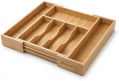 Expandable Bamboo Silverware Drawer Organizer, Utensil Holder Tray