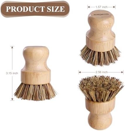 4-Pack Bamboo Dish Brush Set with Palm Fiber