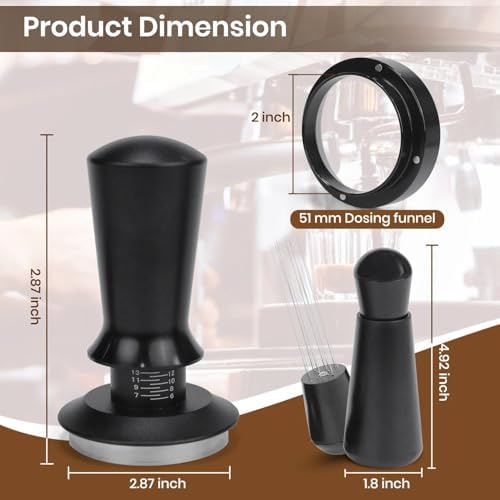 51mm Espresso Accessories Kit, Calibrated Spring Loaded Tamper, WDT