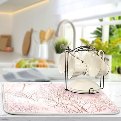 OTVEE Branch Charm Print Dish Drying Mat for Kitchen Counter Absorbent