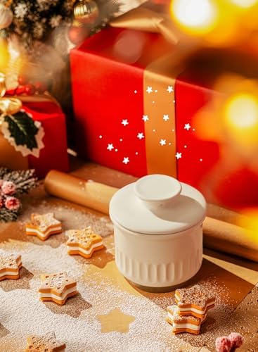 Sweese Embossed French Butter Crock with Water, Ceramic Butter Keeper