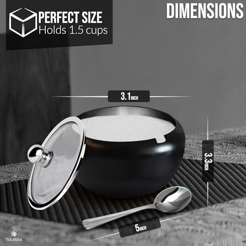 Sugar Bowl with Lid and Spoon, 12oz Sugar Cube Holder, Ghee Pot, Salt