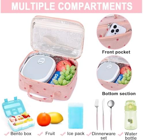Bluboon Kids Girls Pink Strawberry Lunch Box