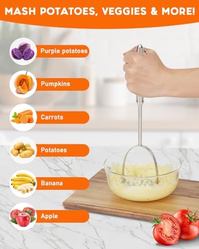 Brigii Potato Masher, Uncoated Stainless Steel Potato Press, One-Piece
