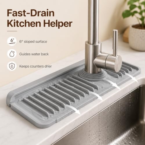 2 Pack Button Silicone Faucet Drain Mat Sink Splash Guard,Dark gray
