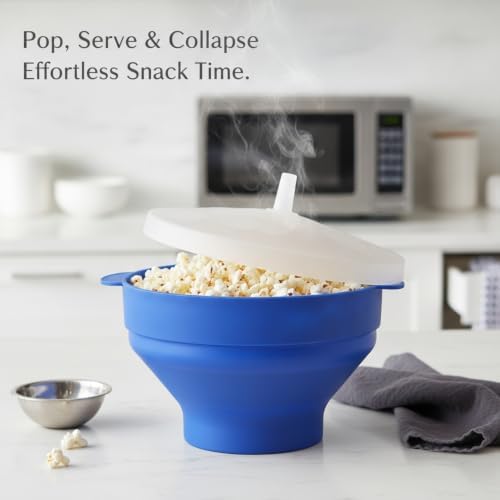 Save Cabinet Space with Collapsible Silicone Snack Bowl and Lid