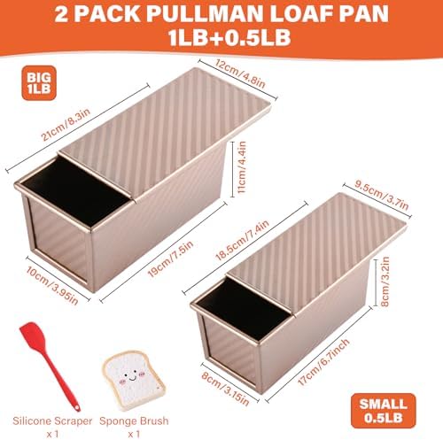 2 Pack Pullman Loaf Pan with Lid, 1 lb/0.5 lb Dough Capacity for
