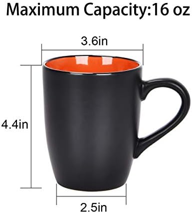 Lifecapido Set of 6 Modern Black Ceramic Coffee Mugs, 16 Ounce
