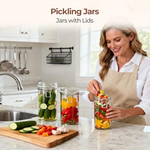 ComSaf Glass Pantry Jars with Airtight Lids 34 oz 3 Pack Coffee