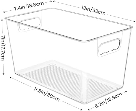 YIHONG 4 Pack Clear Storage Bins, Pantry Organizer Bins with Handle