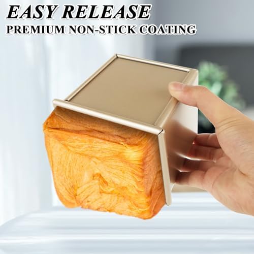 CertBuy 2 Pack Mini Pullman Loaf Pan with Lid, 0.55Lb Dough Capacity