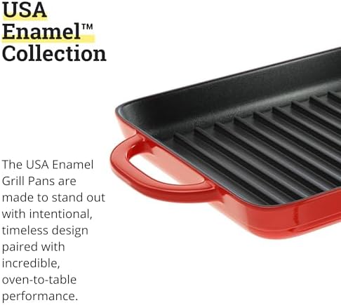 Lodge 12.5 x 8 Inch Enameled Cast Iron Grill Pan, Red