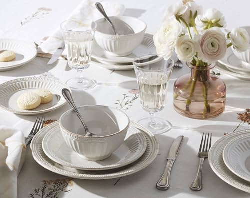 Lenox French Perle Groove White Stoneware Dinnerware Set with Dinner Bowls