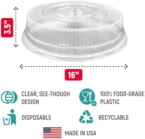 USA-Made Set of 3 Aluminum Round Serving Platters and 3 Plastic Dome