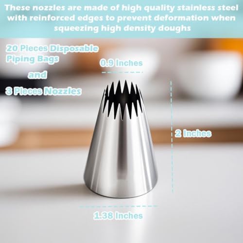 Hendiy 3 Pieces Stainless Steel 9FT Large Churro Piping Tip Set