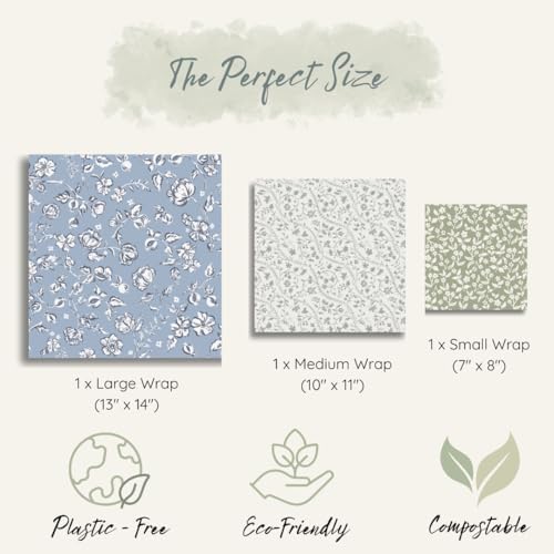 Beeswax Food Wraps 3 Pack (S, M, L) | Reusable, Organic, Plastic-Free