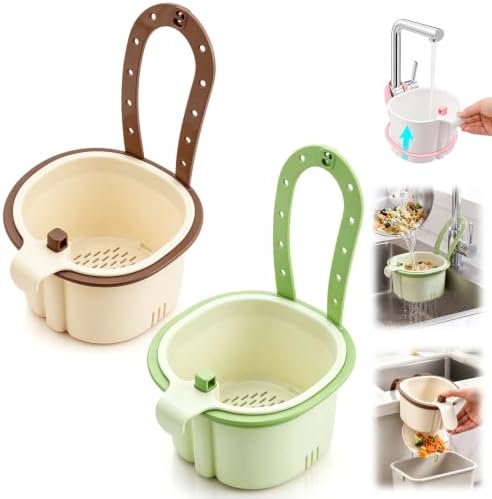 2Pcs Cactus Hanging Sink Strainer Baskets, Green + Brown