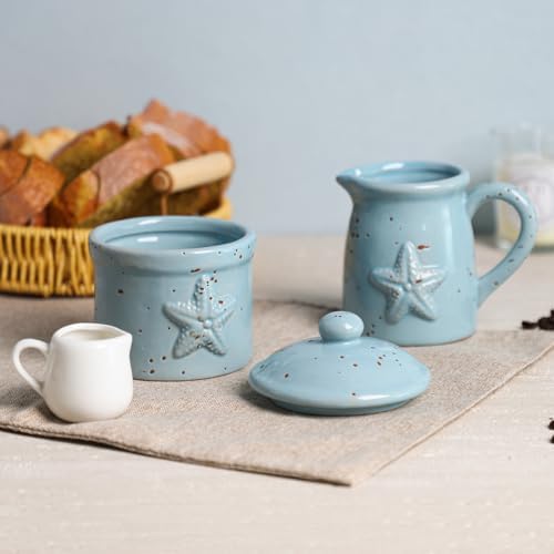 Colias Wing Retro Starfish Embossed Creamer and Sugar Bowl Set, Coffee