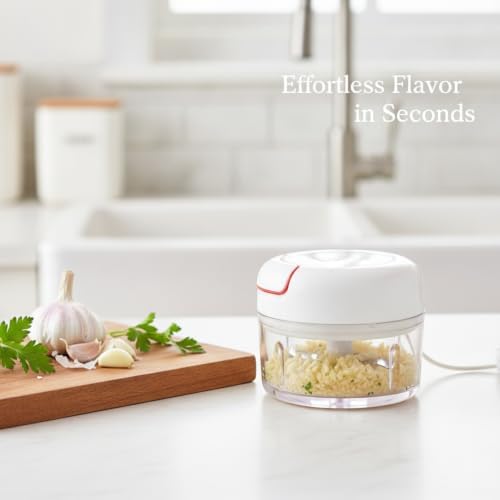 1-Pack Manual Garlic Chopper, Pull-String Food Mincer with Double