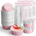 8oz 100pcs Mini Loaf Pans with Lids and Spoons,Round Pink Small Loaf