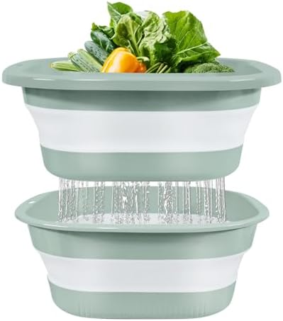 2 in 1 Collapsible Colander and Wash Basin Set, 8QT, Blue