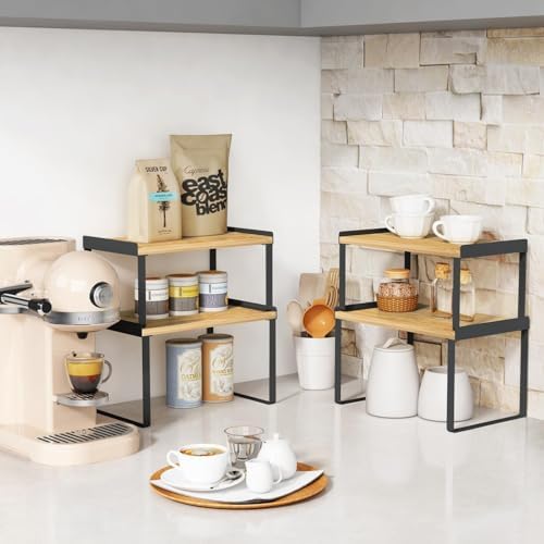 Goozii Cabinet Shelf Organizer Set of 4, Bamboo Wood