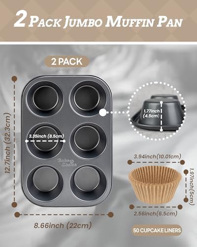 Bake Choice 2 Jumbo Muffin Pan for Baking, Extra Large Cupcake Pan