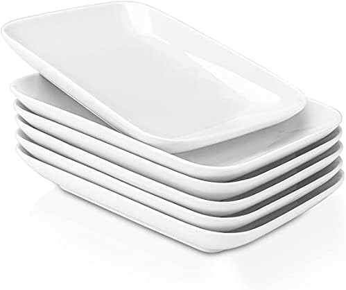 DELLING 8 Inch Rectangular Appetizer Plates Set of 6, Porcelain Salad
