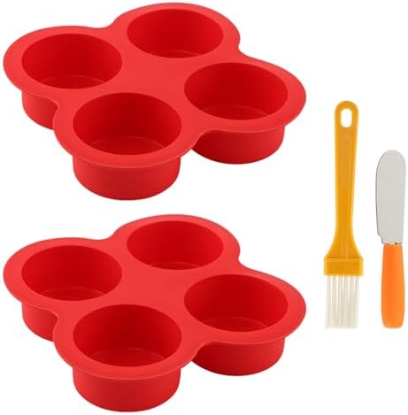 2 Pack Silicone Egg Bite Molds with 1 Spatula & 1 Brush, 4 Cups