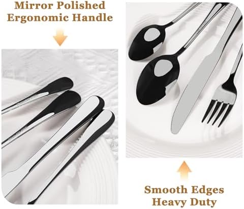 Astercook 24-Piece Black Silverware Set with Steak Knives Flatware Set