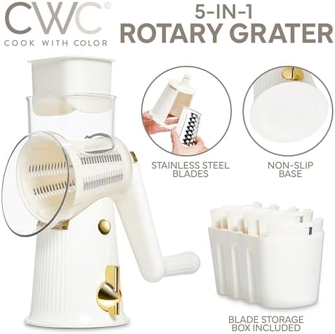 COOK WITH COLOR Rotary Cheese Grater, 5 Blades