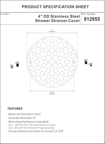 Artiwell 4’’ Shower Strainer Drain Trim Set, Solid Brass Screw-in