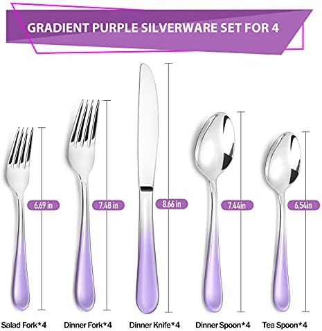 Gradient Purple Silverware set for 4,Stainless Steel Flatware Set,20