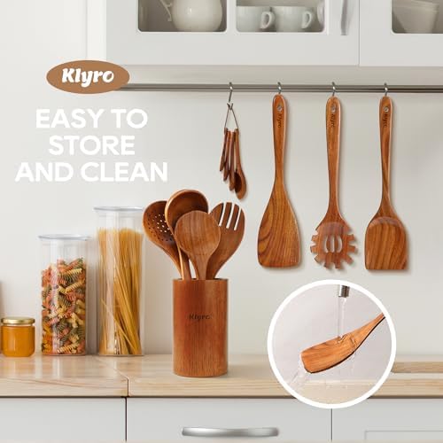 KLYRO 9-Piece Teak Wooden Cooking Utensil Set