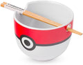 Silver Buffalo Pokemon Pokeball, Ramen Bowl with Chopsticks, 20oz