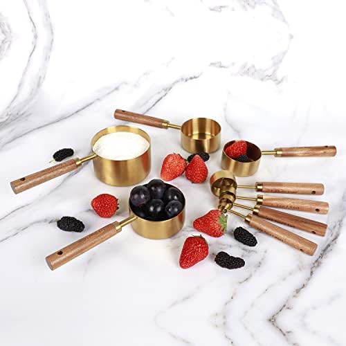 Collection 8 Piece Gold Measuring Cups Set and Measuring Spoons