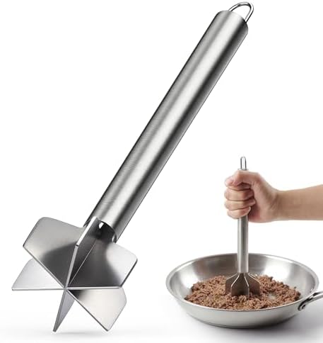 Meat Masher, 6 Blade Stainless Steel Ground Beef Chopper Kitchen Tool