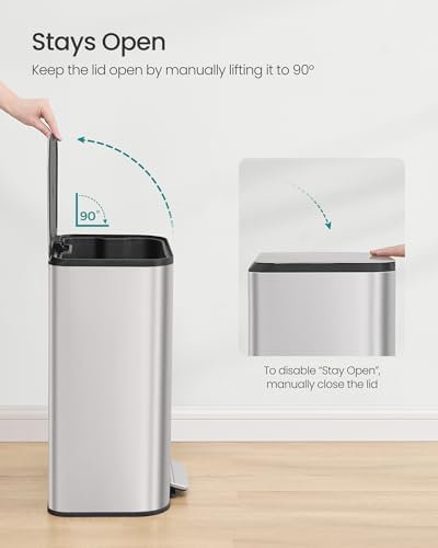 SONGMICS Kitchen Trash Can, 13-Gallon, Stainless Steel