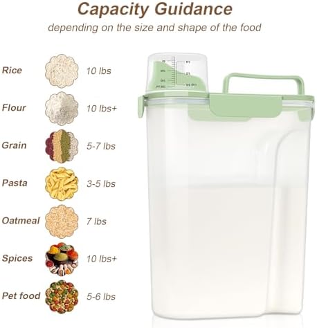 Airtight Rice Container 5-10Lbs, 5Qt Flour Storage Bin BPA-Green