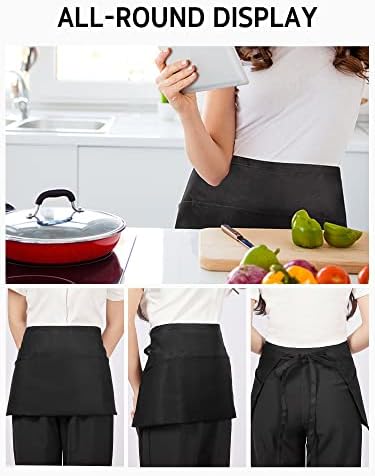 Syntus 3 Pack Server Apron with 3 Pockets for Men Women, Black Waist