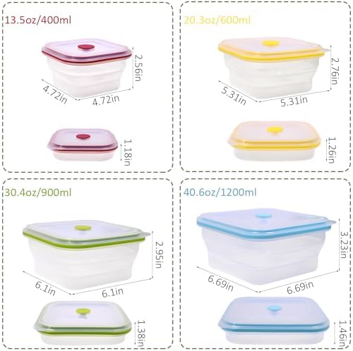 Set of 4 Collapsible Full Silicone Food Storage Containers with Lids