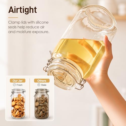 GOSCHE 78oz Glass Jars with Airtight Lids, 3 Pack Square Storage