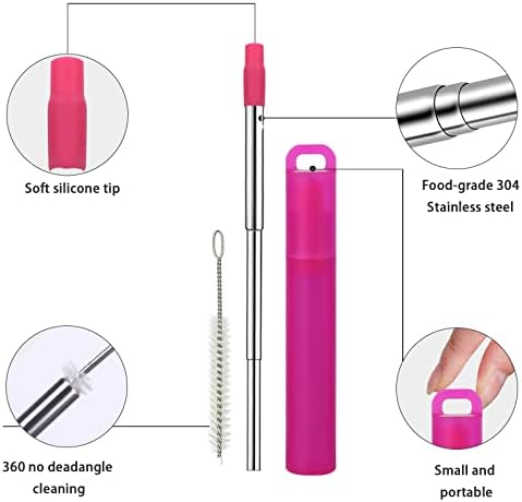 NAIVELY-Metal Reusable Straws, 2 Pack Collapsible Portable Stainless